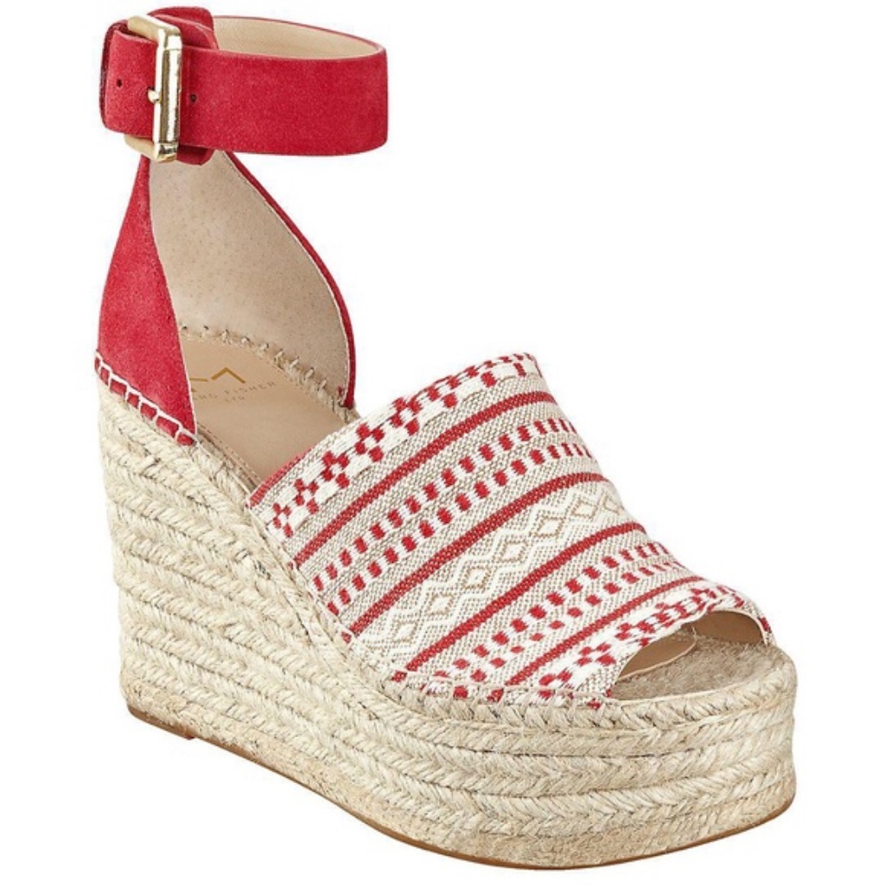 Marc Fisher Red Pattern Espadrille Wedges